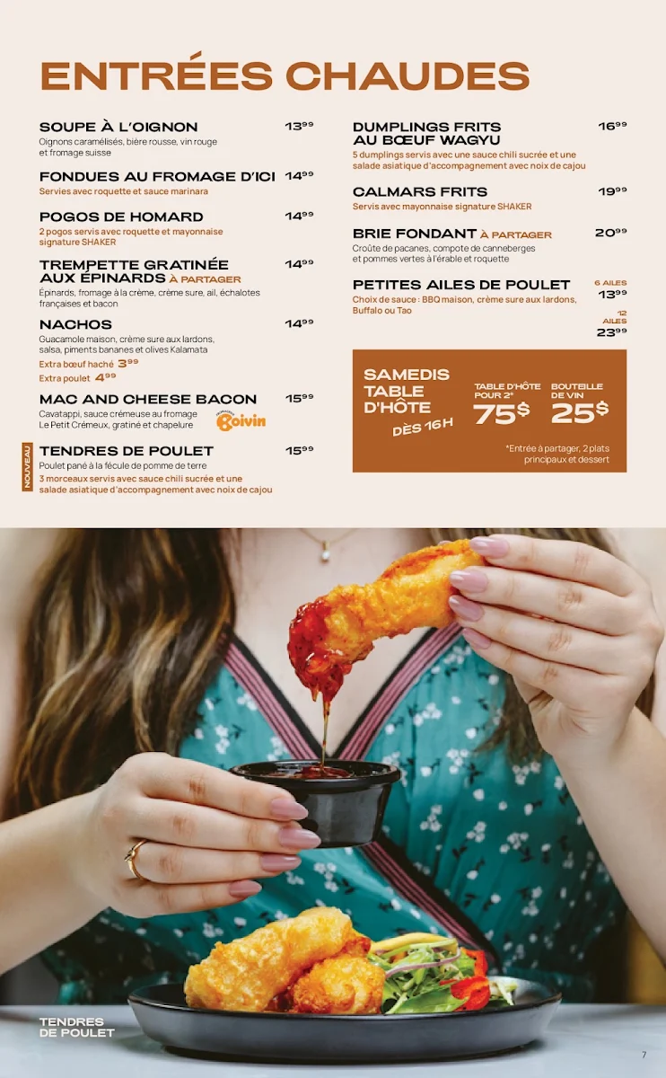 Menu, SHAKER Cuisine & Mixologie Vaudreuil-Dorion