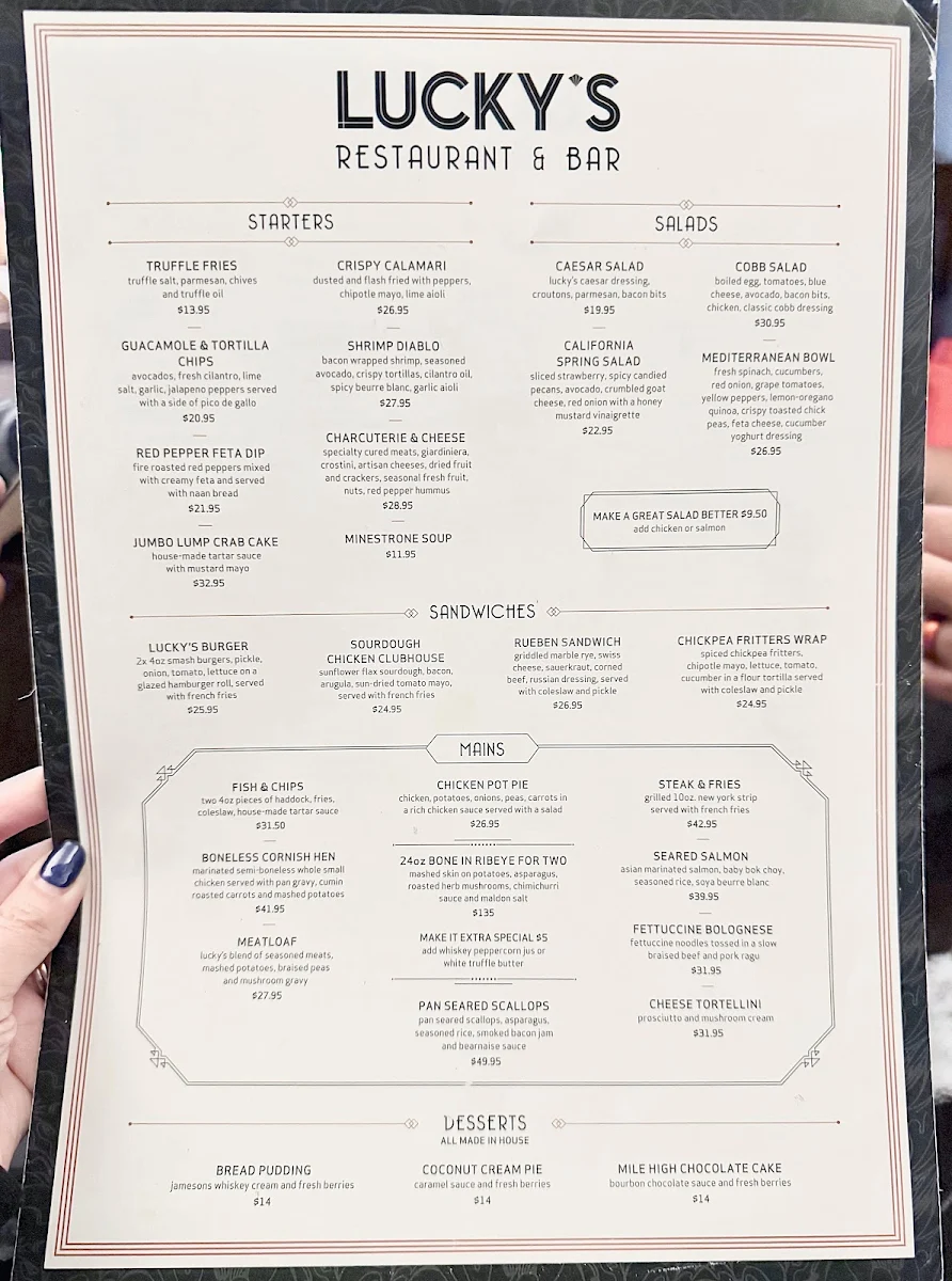 Menu, Lucky's Restaurant & Bar