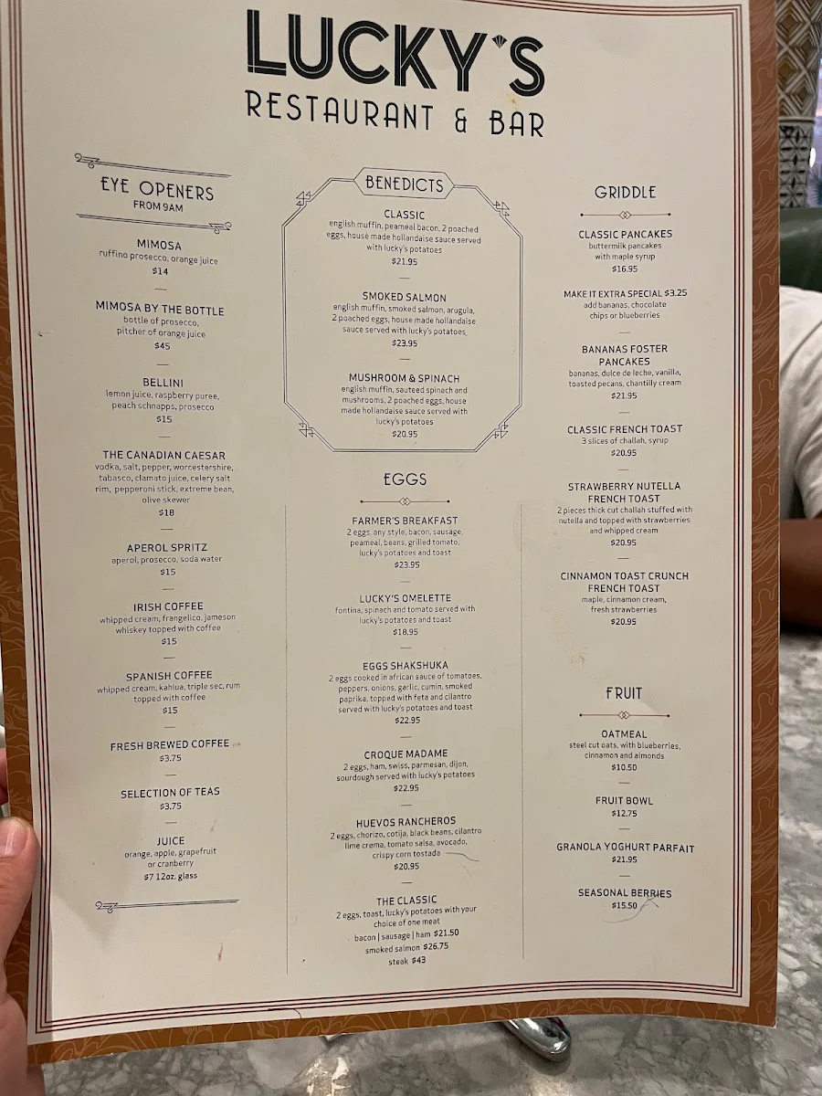 Menu, Lucky's Restaurant & Bar
