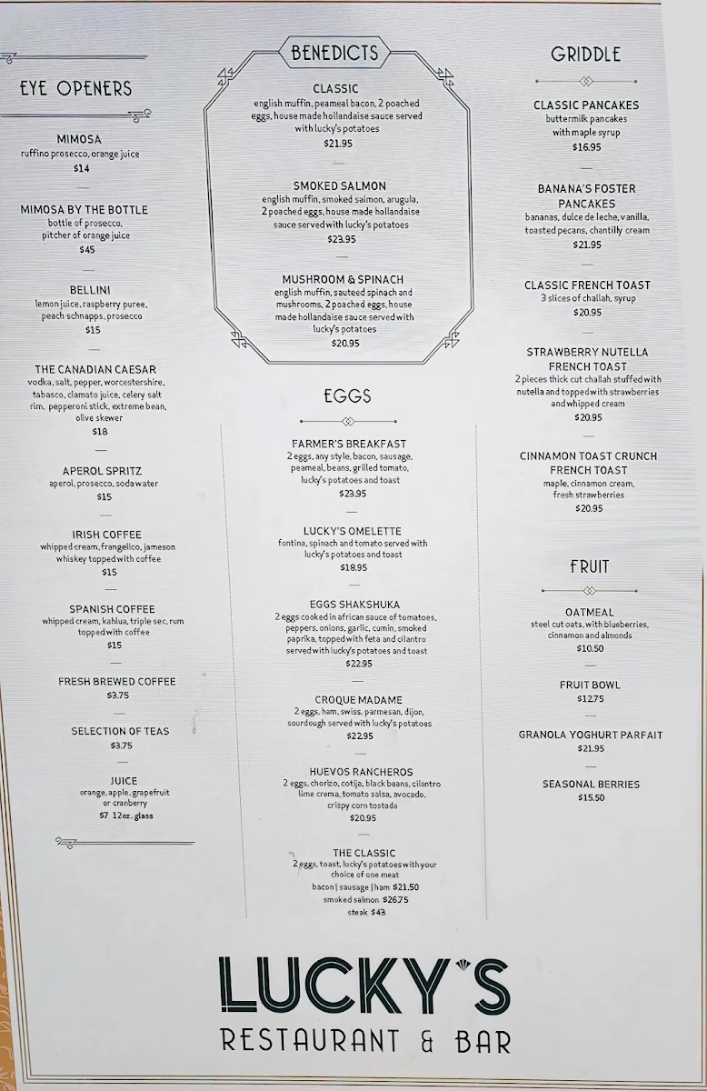 Menu, Lucky's Restaurant & Bar