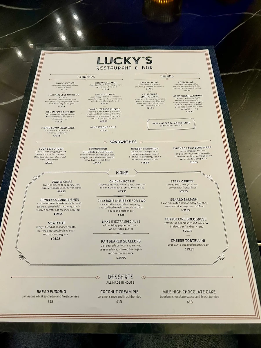 Menu, Lucky's Restaurant & Bar