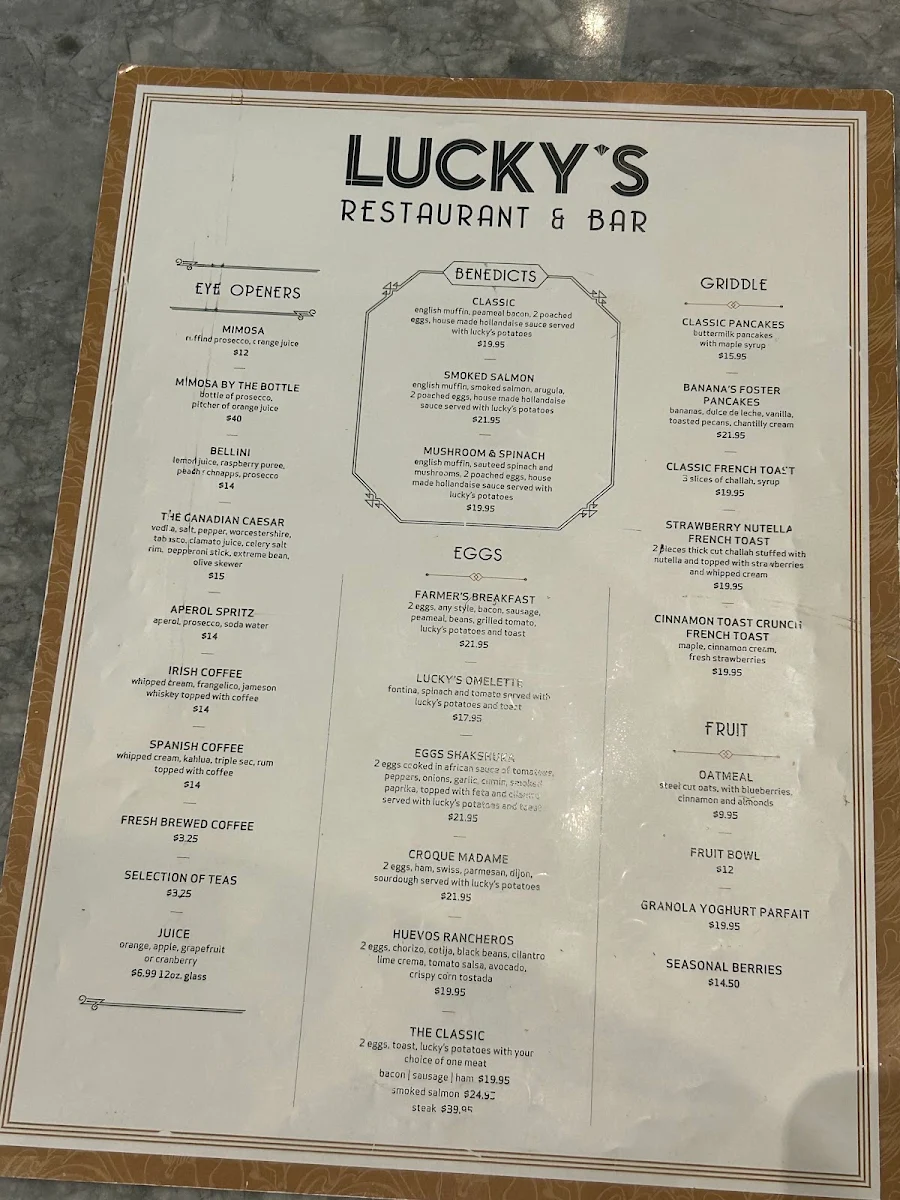 Menu, Lucky's Restaurant & Bar