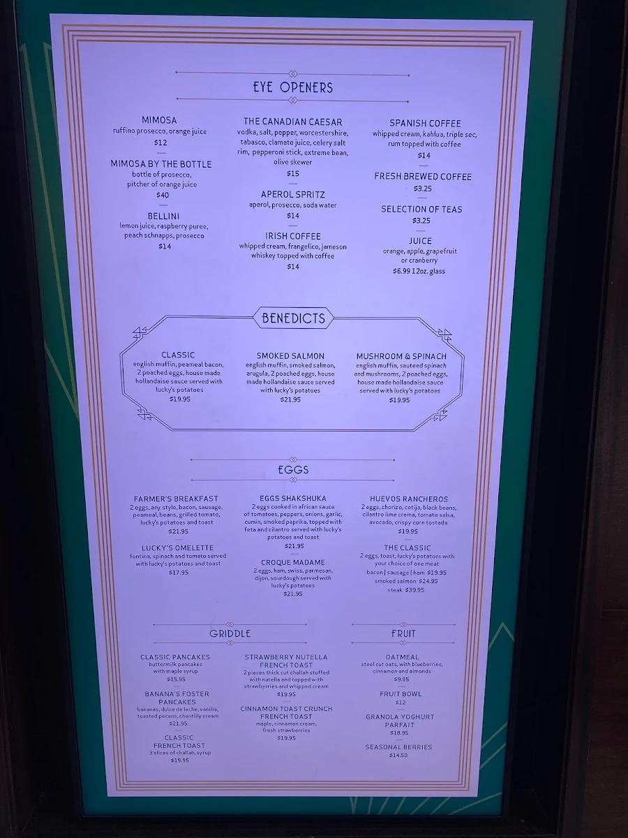 Menu, Lucky's Restaurant & Bar
