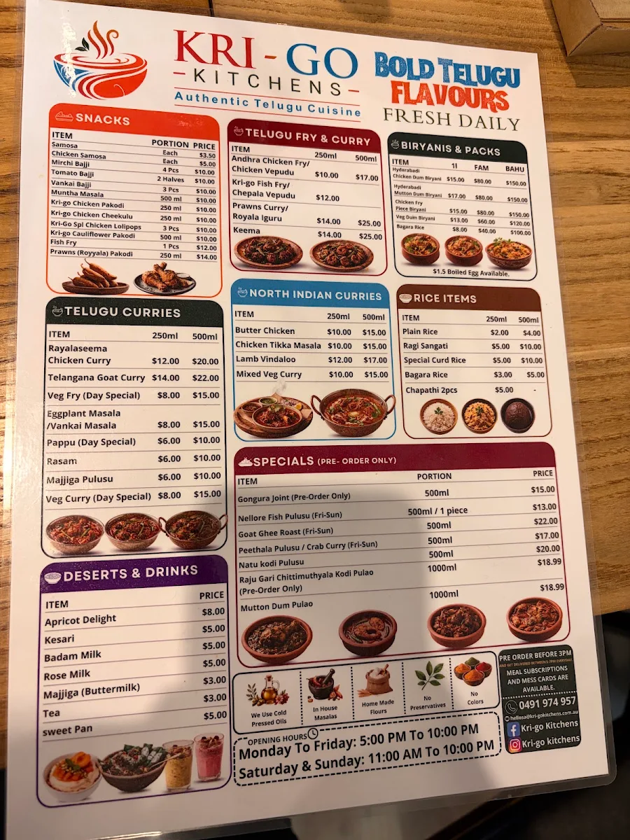 Menu, Kri-go kitchens Adelaide