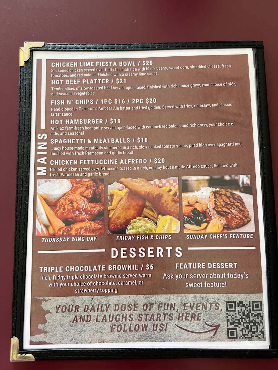 Menu, Finn’s Pub