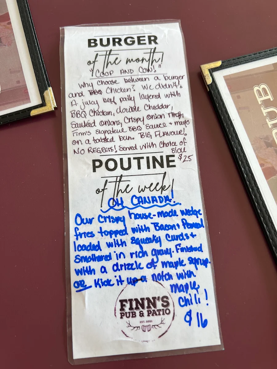 Menu, Finn’s Pub