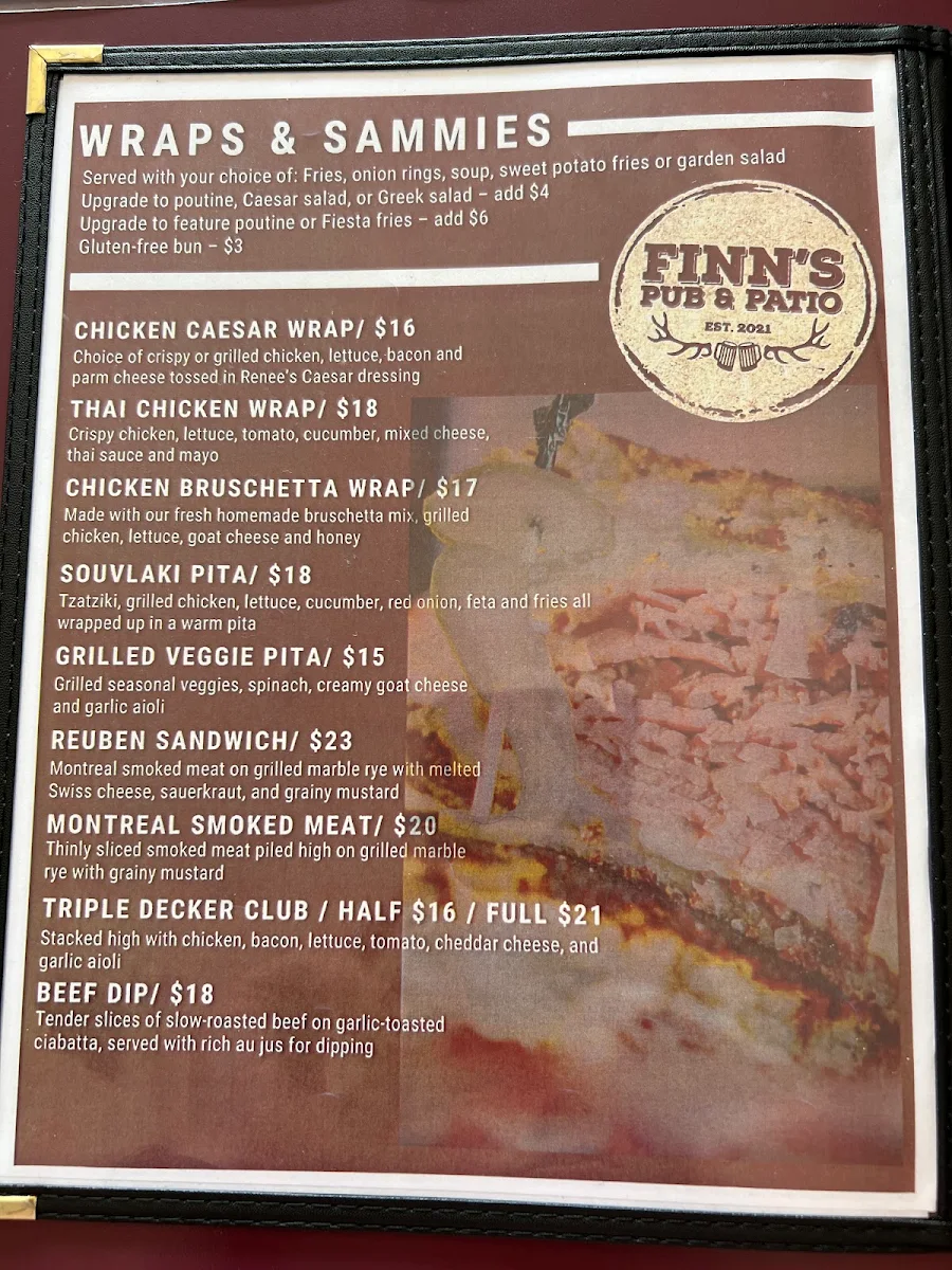 Menu, Finn’s Pub