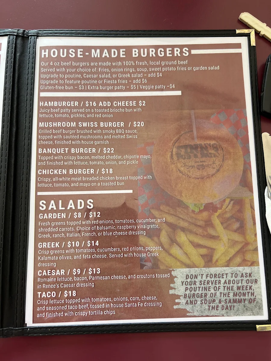 Menu, Finn’s Pub