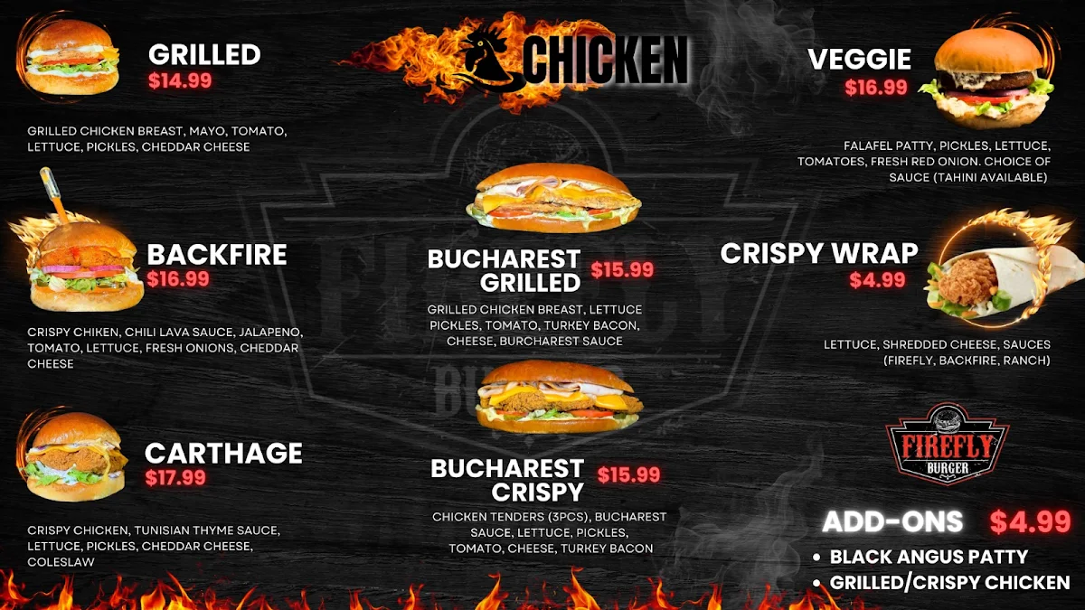 Menu, Firefly Burger Toronto