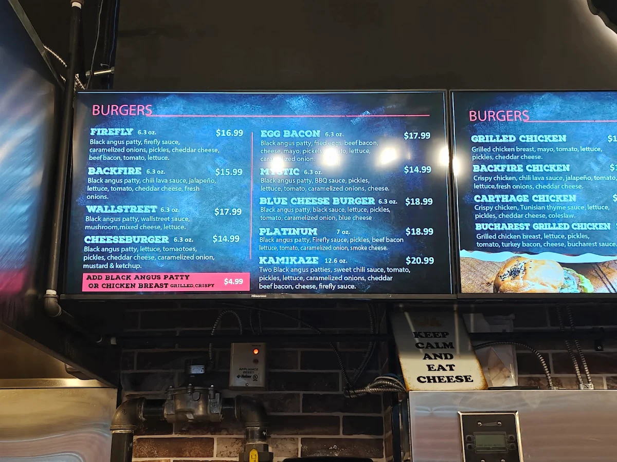 Menu, Firefly Burger Toronto