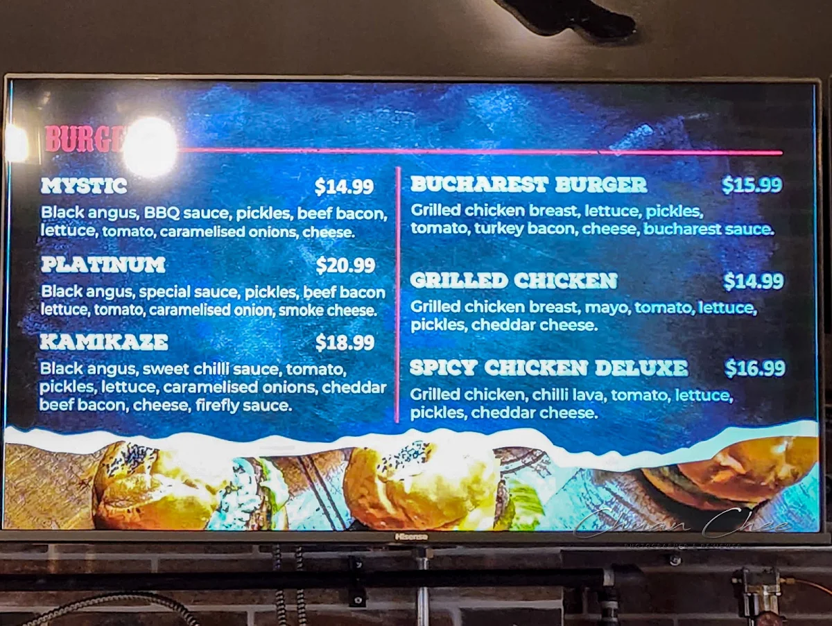 Menu, Firefly Burger Toronto