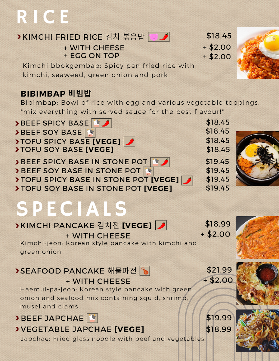 Menu, Sodam Korea
