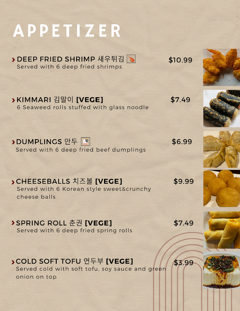 Menu, Sodam Korea
