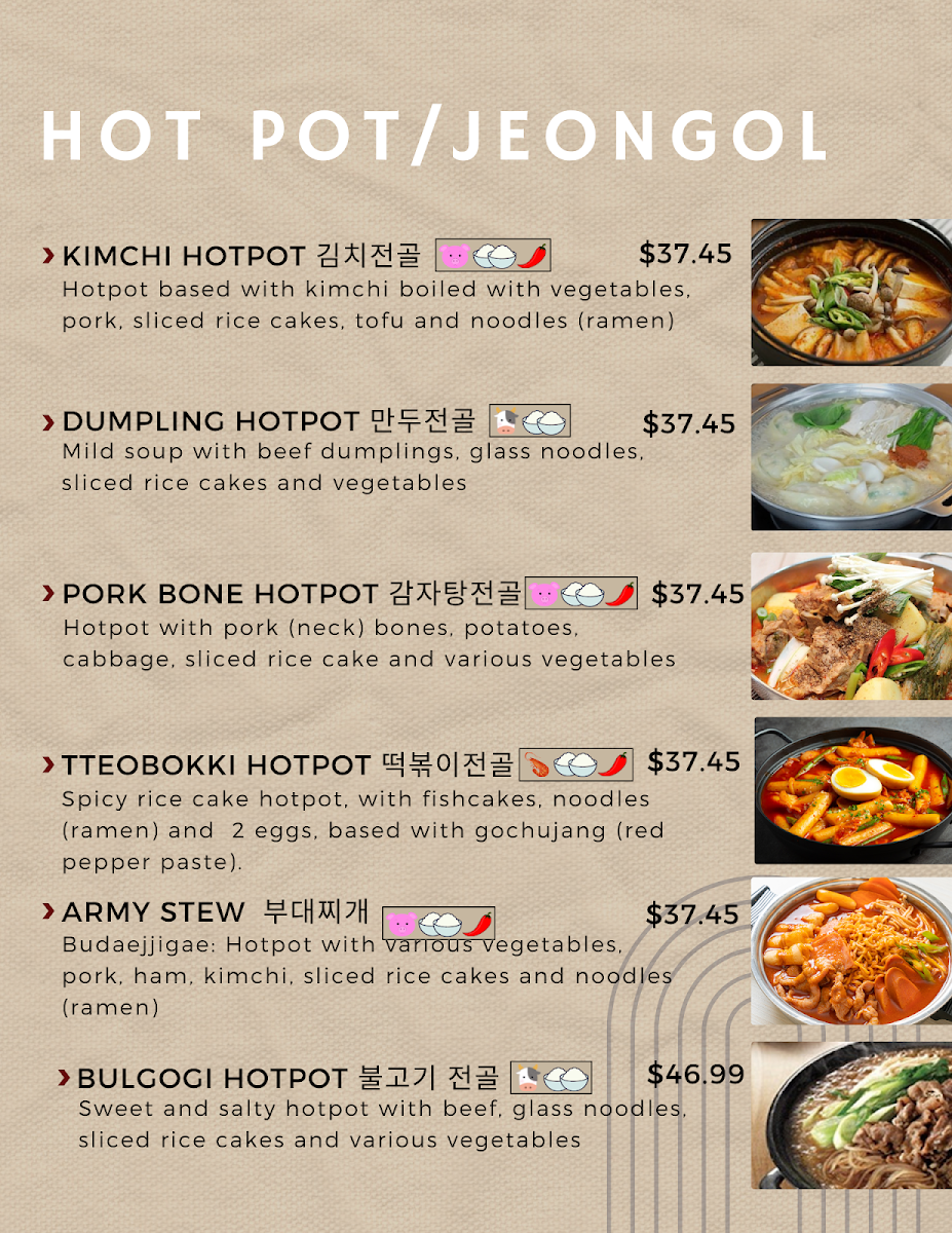 Menu, Sodam Korea