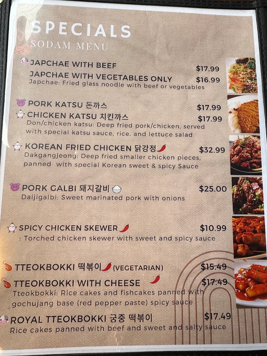 Menu, Sodam Korea