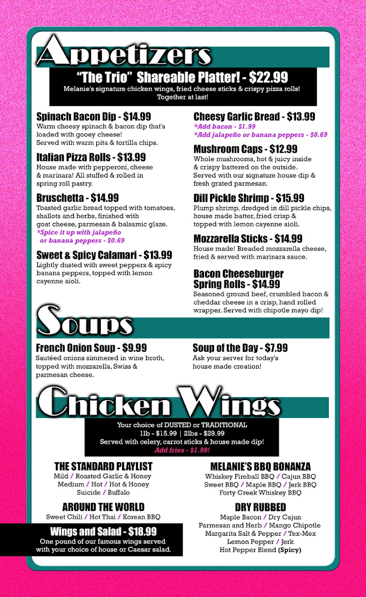 Menu, Melanie Pringles Restaurant