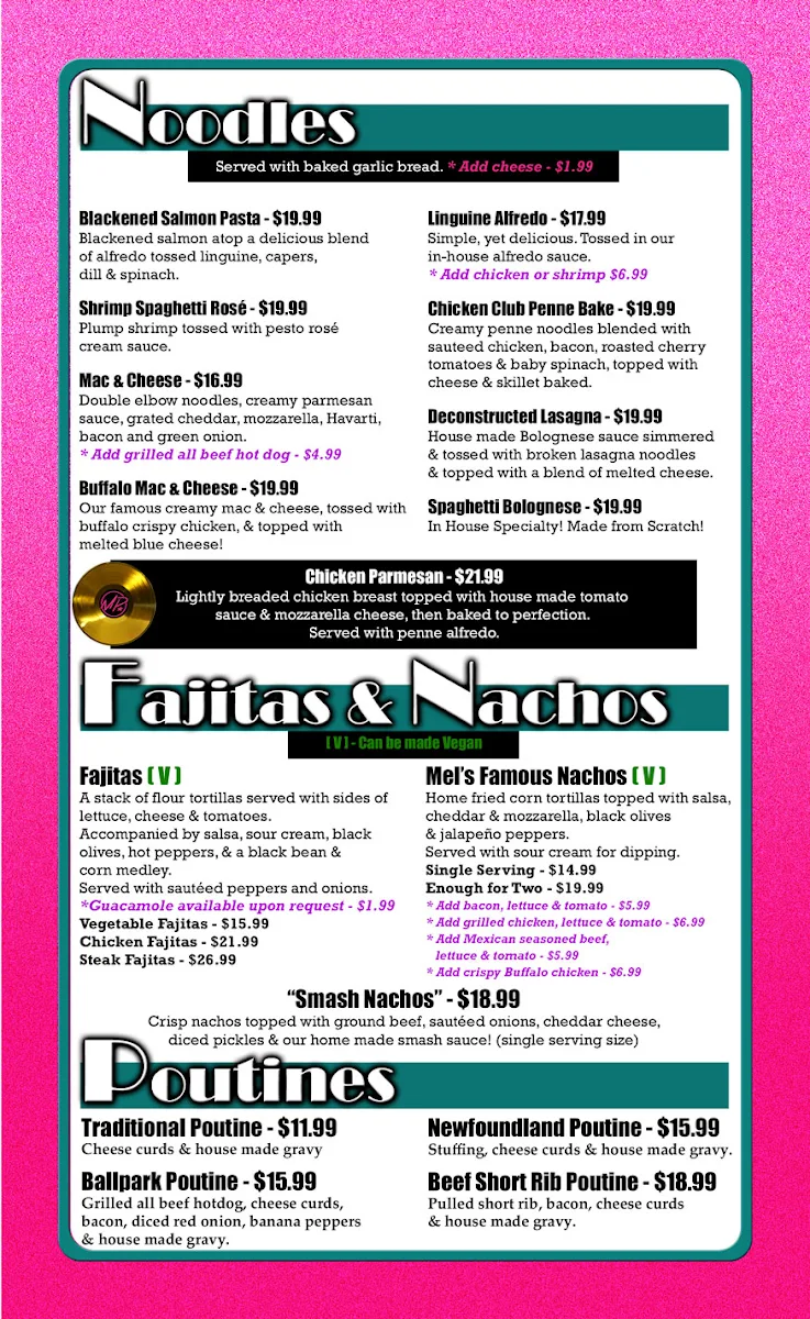 Menu, Melanie Pringles Restaurant