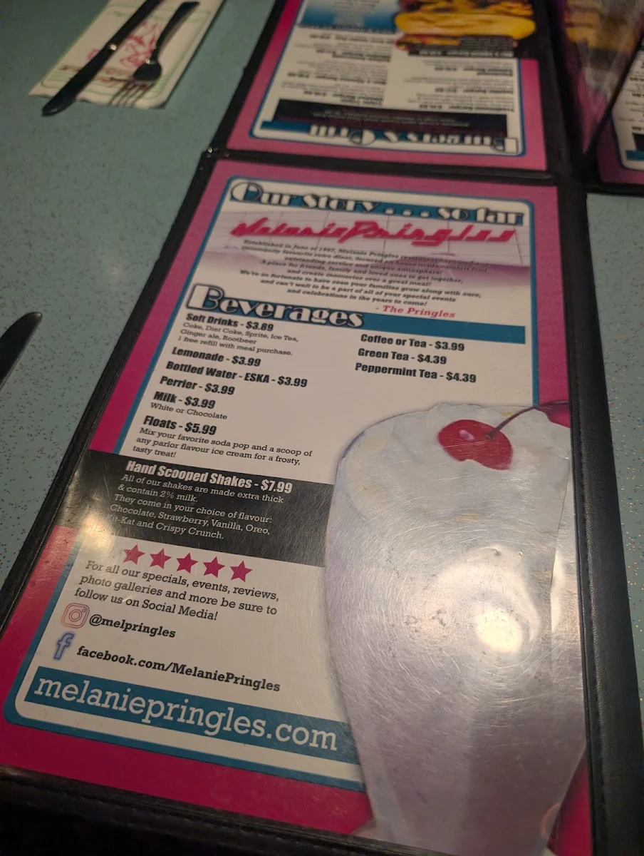 Menu, Melanie Pringles Restaurant