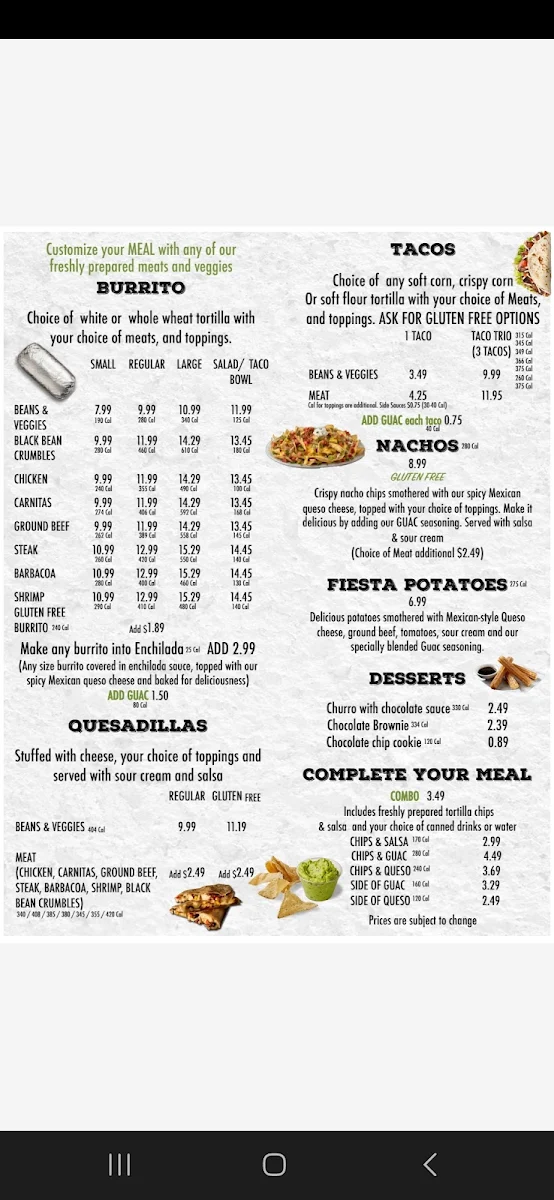 Menu, Guac Mexi Grill