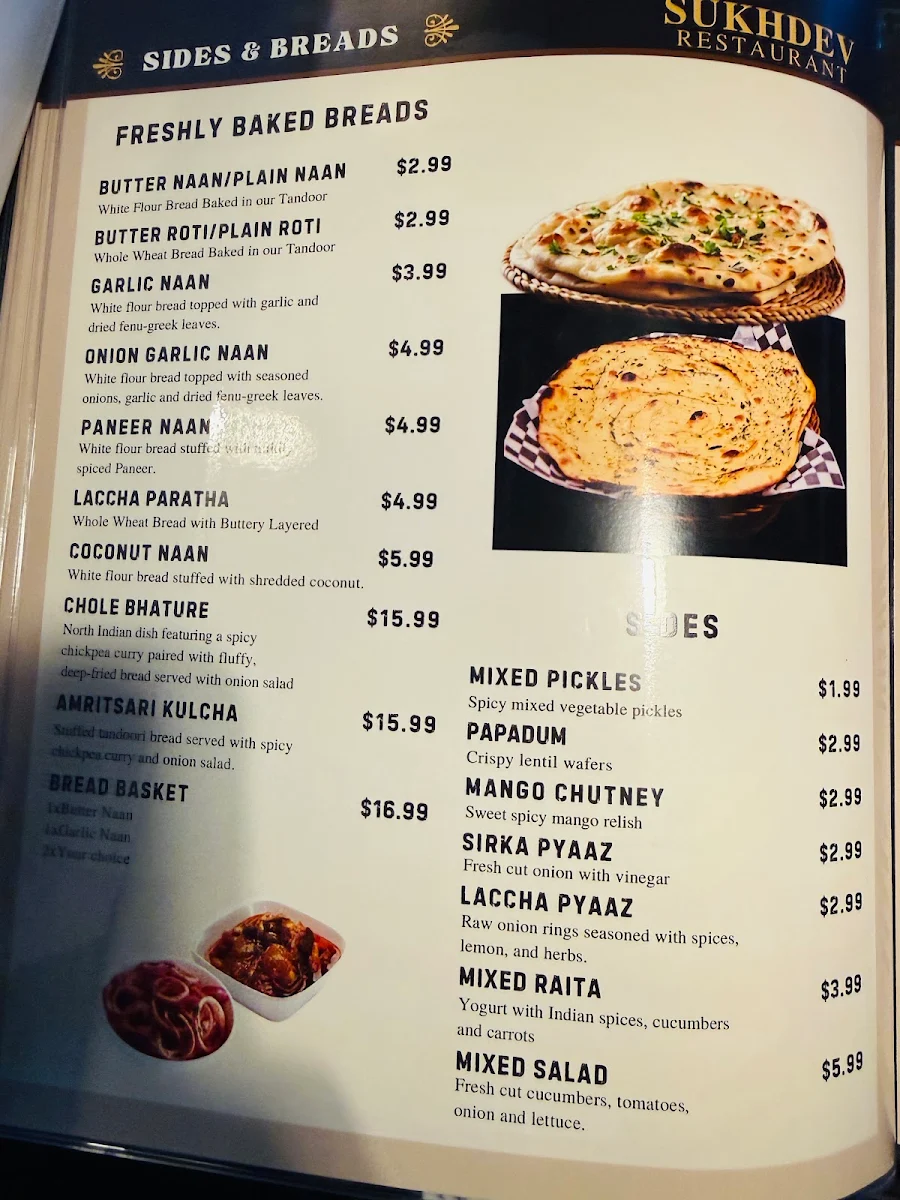 Menu, Sukhdev Restaurant Sault Ste. Marie