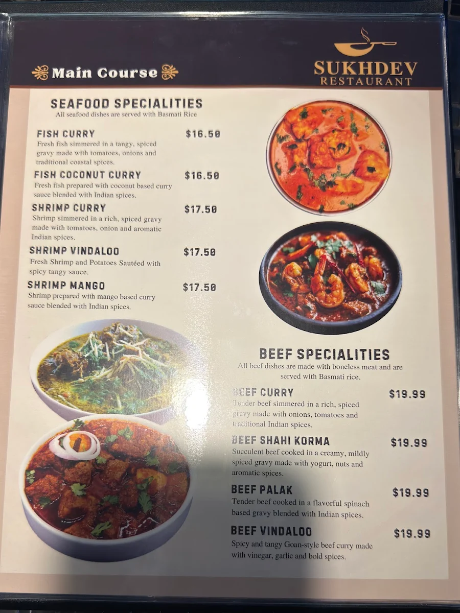 Menu, Sukhdev Restaurant Sault Ste. Marie