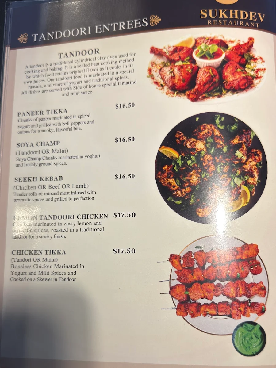 Menu, Sukhdev Restaurant Sault Ste. Marie