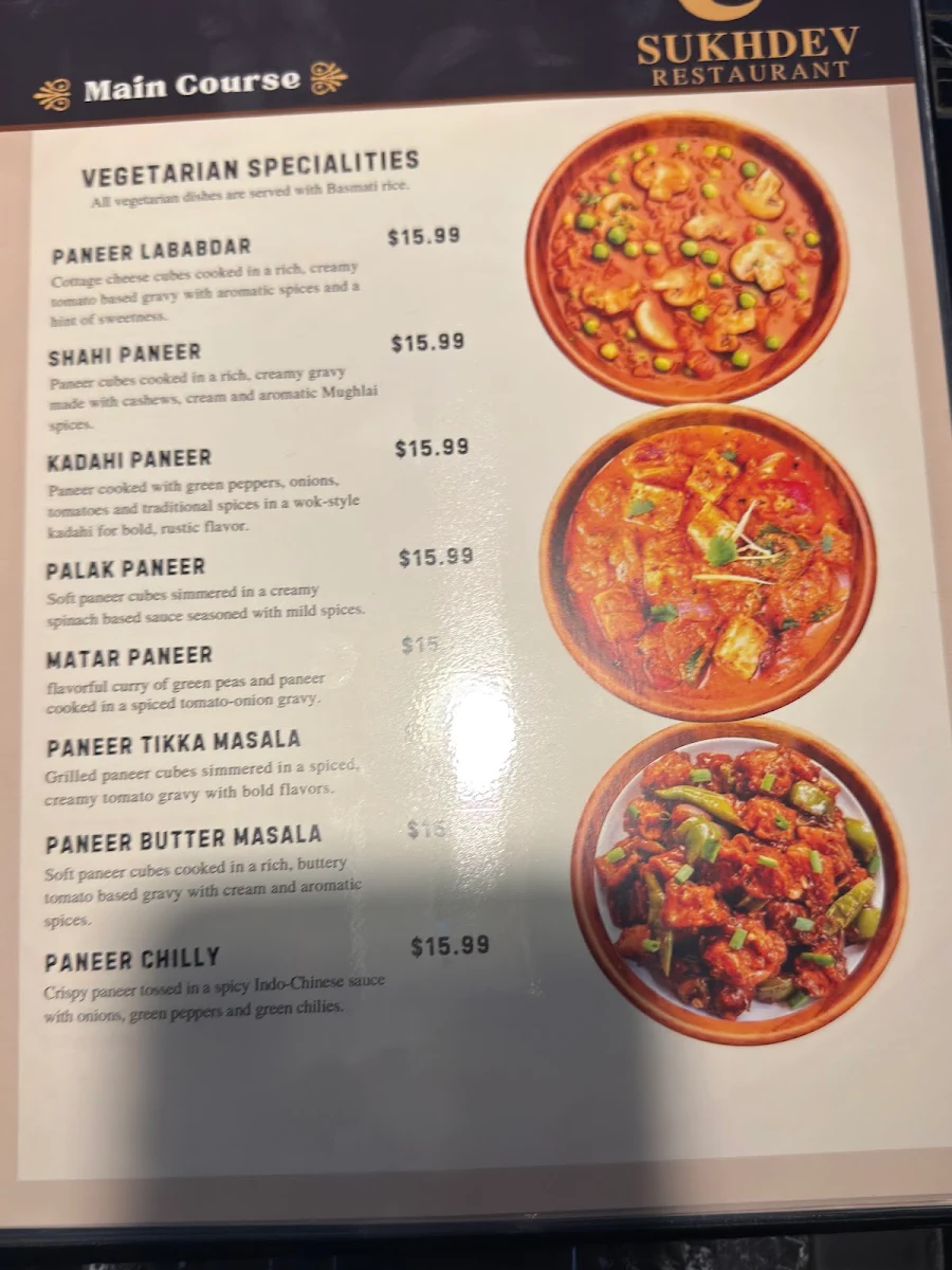Menu, Sukhdev Restaurant Sault Ste. Marie
