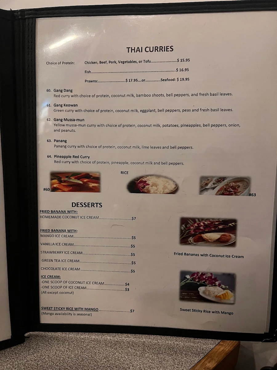 Menu, Leela Thai Restaurant