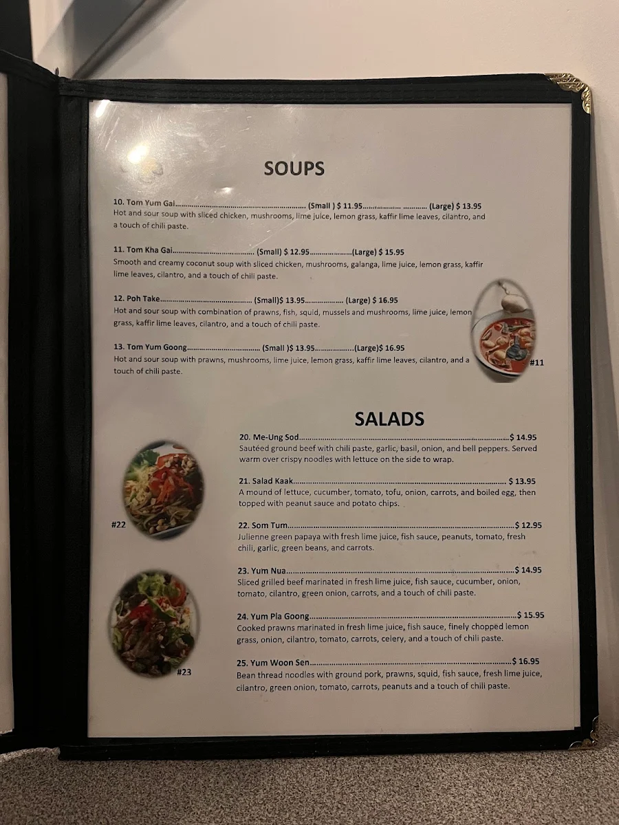Menu, Leela Thai Restaurant