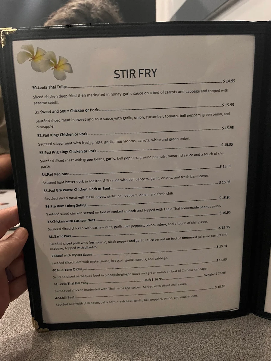 Menu, Leela Thai Restaurant