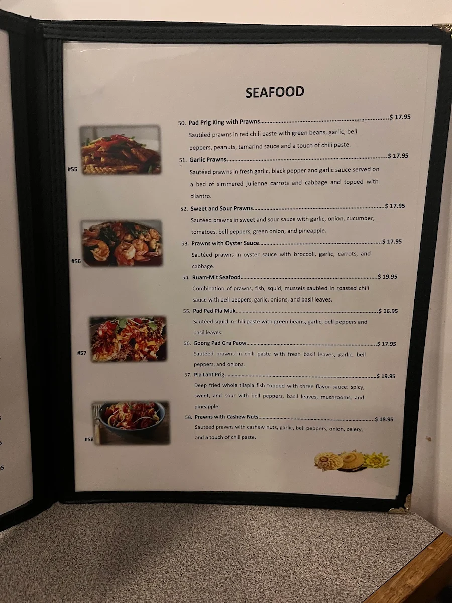 Menu, Leela Thai Restaurant