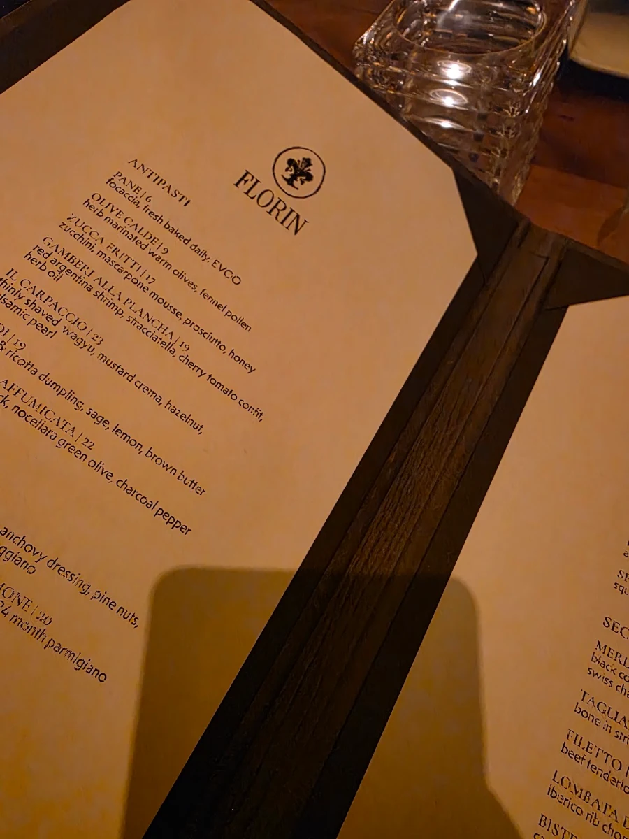 Menu, Florin Trattoria