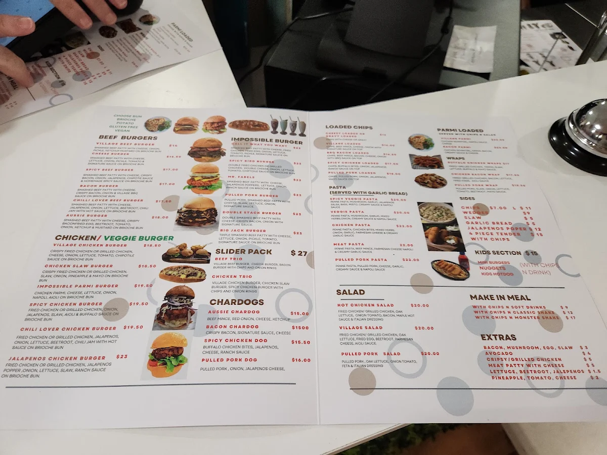 Menu, VILLAGE CAFE & BURGERS