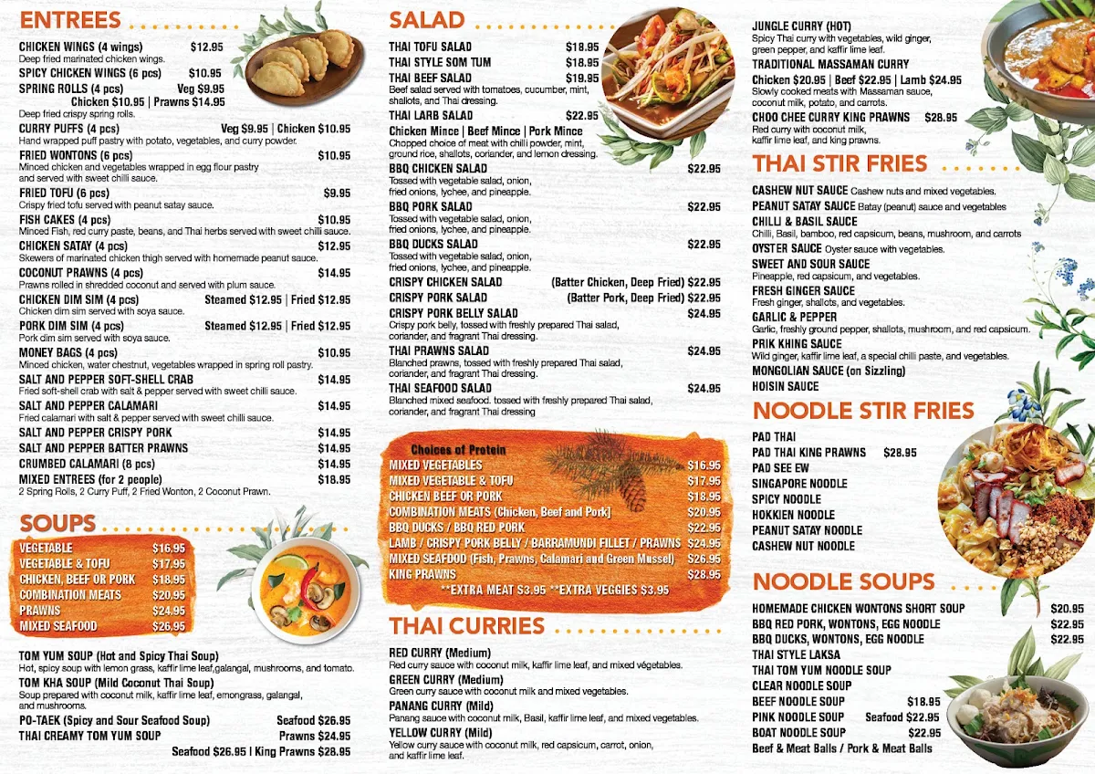 Menu, Chok Chai Thai Restaurant