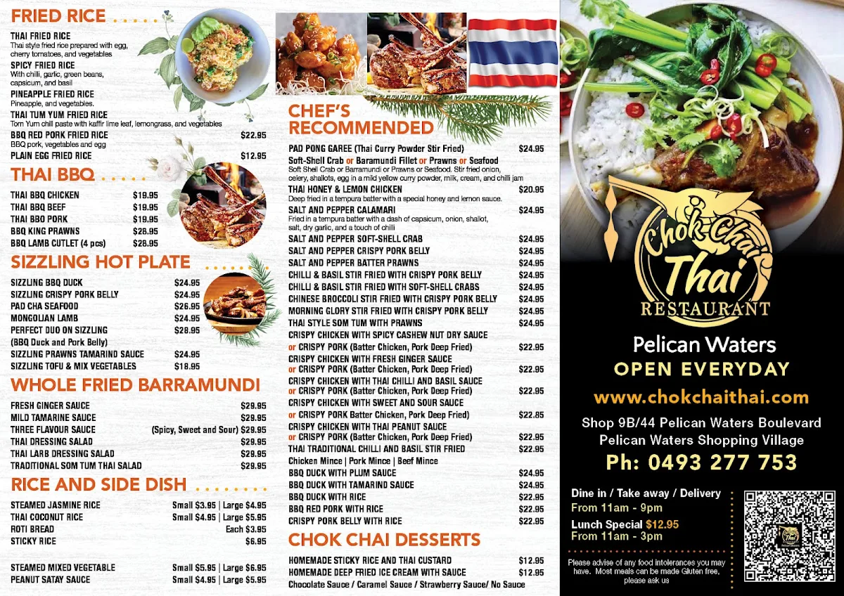 Menu, Chok Chai Thai Restaurant