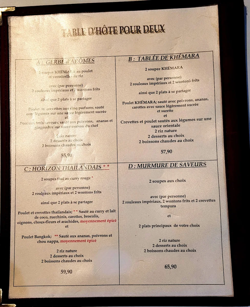Menu, Restaurant Khemara
