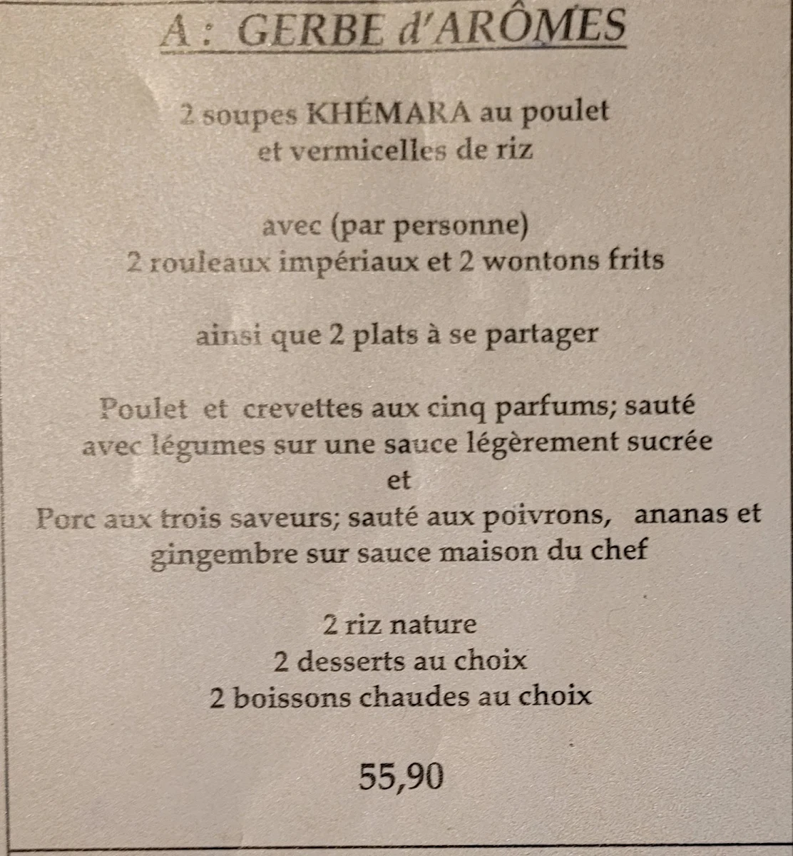 Menu, Restaurant Khemara