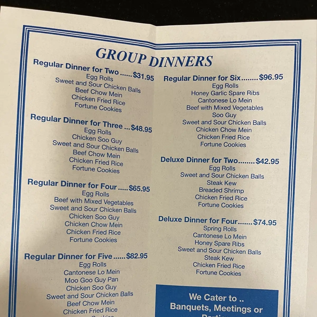 Menu, A-1 Chinese Restaurant