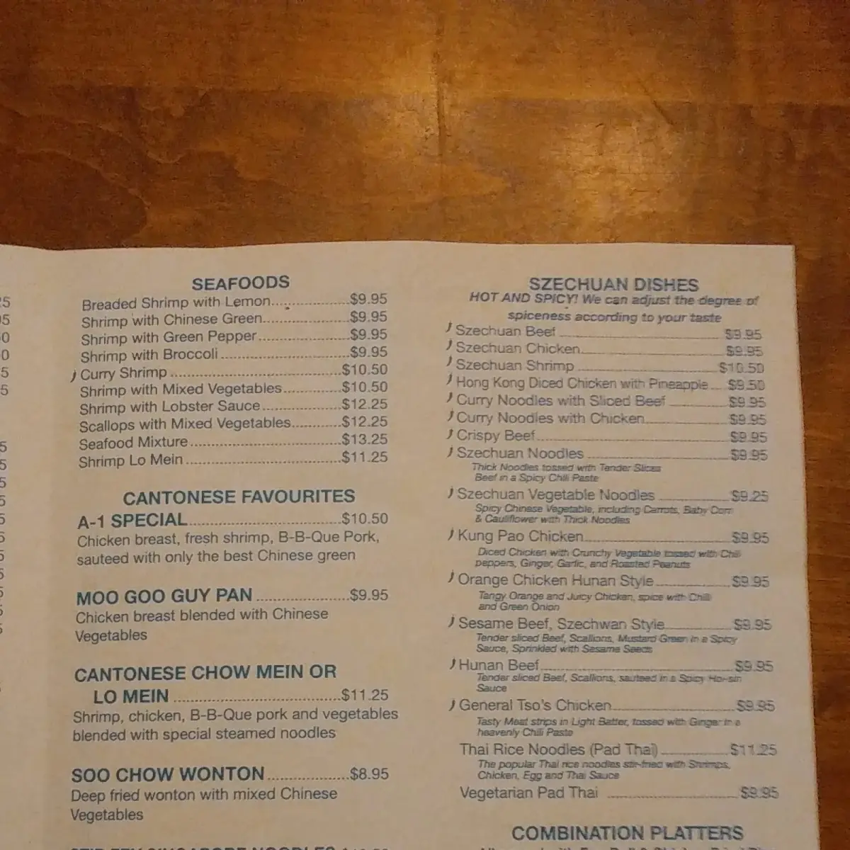 Menu, A-1 Chinese Restaurant