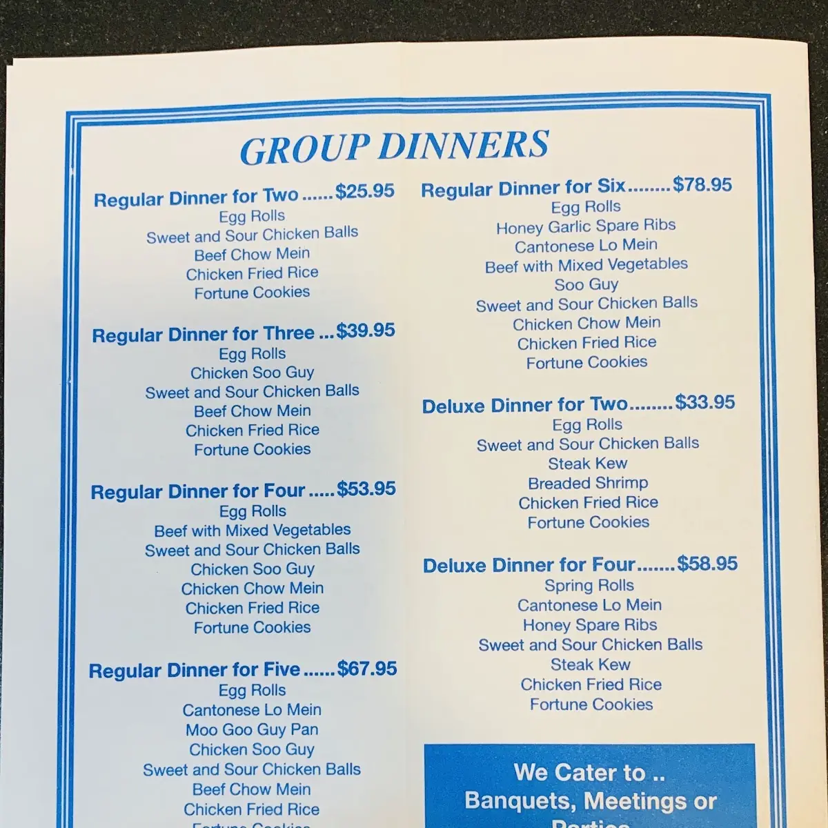 Menu, A-1 Chinese Restaurant