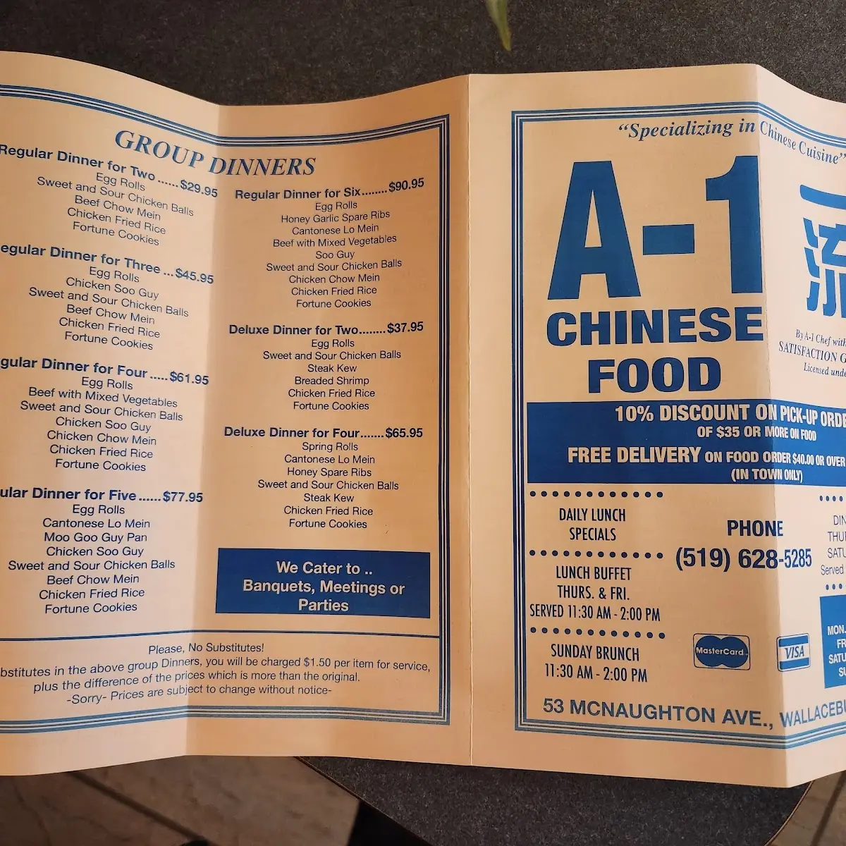 Menu, A-1 Chinese Restaurant