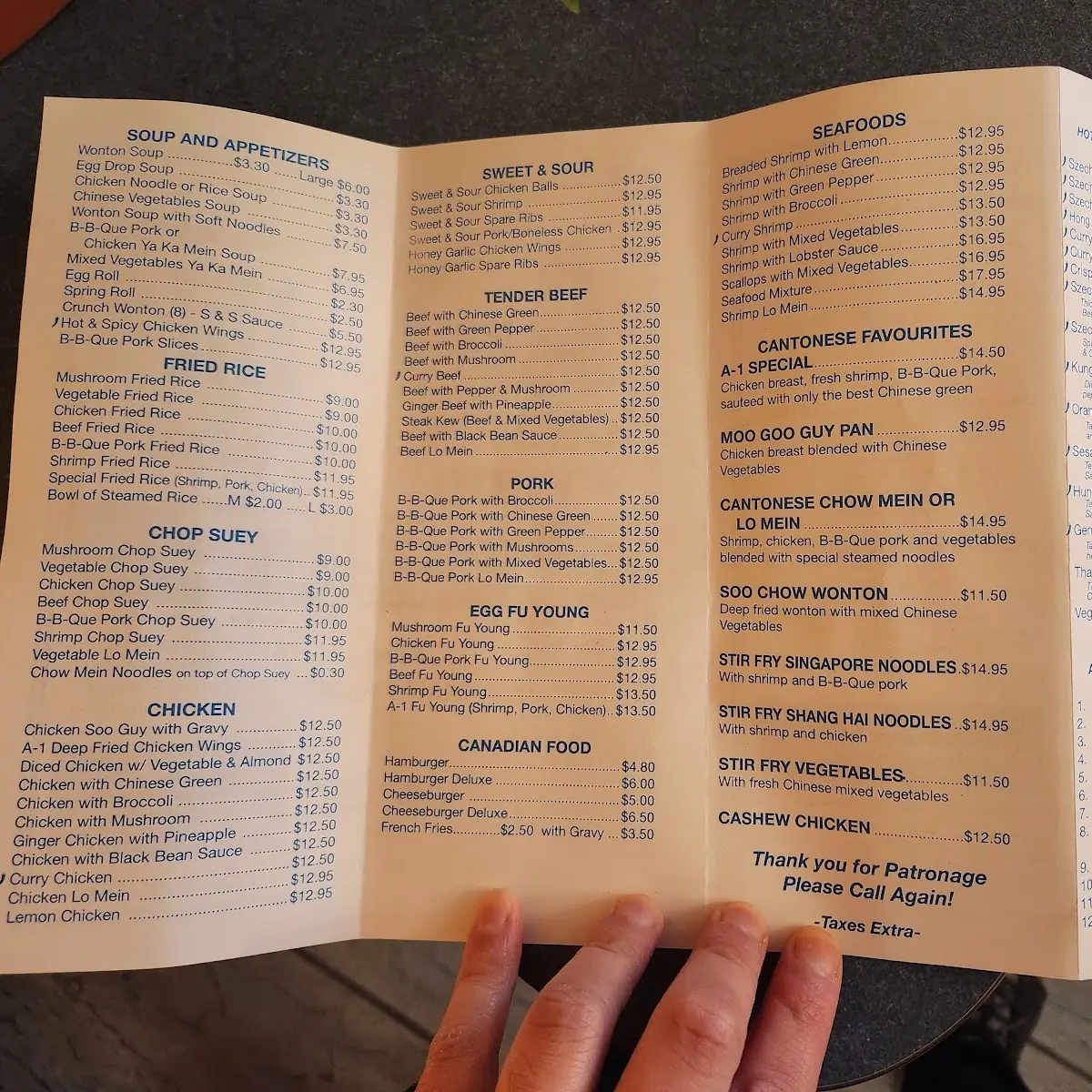 Menu, A-1 Chinese Restaurant