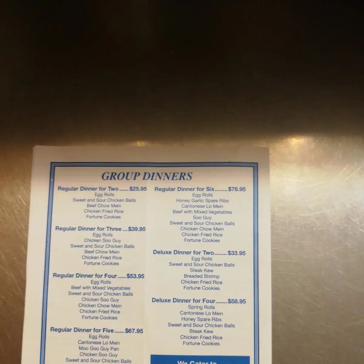 Menu, A-1 Chinese Restaurant