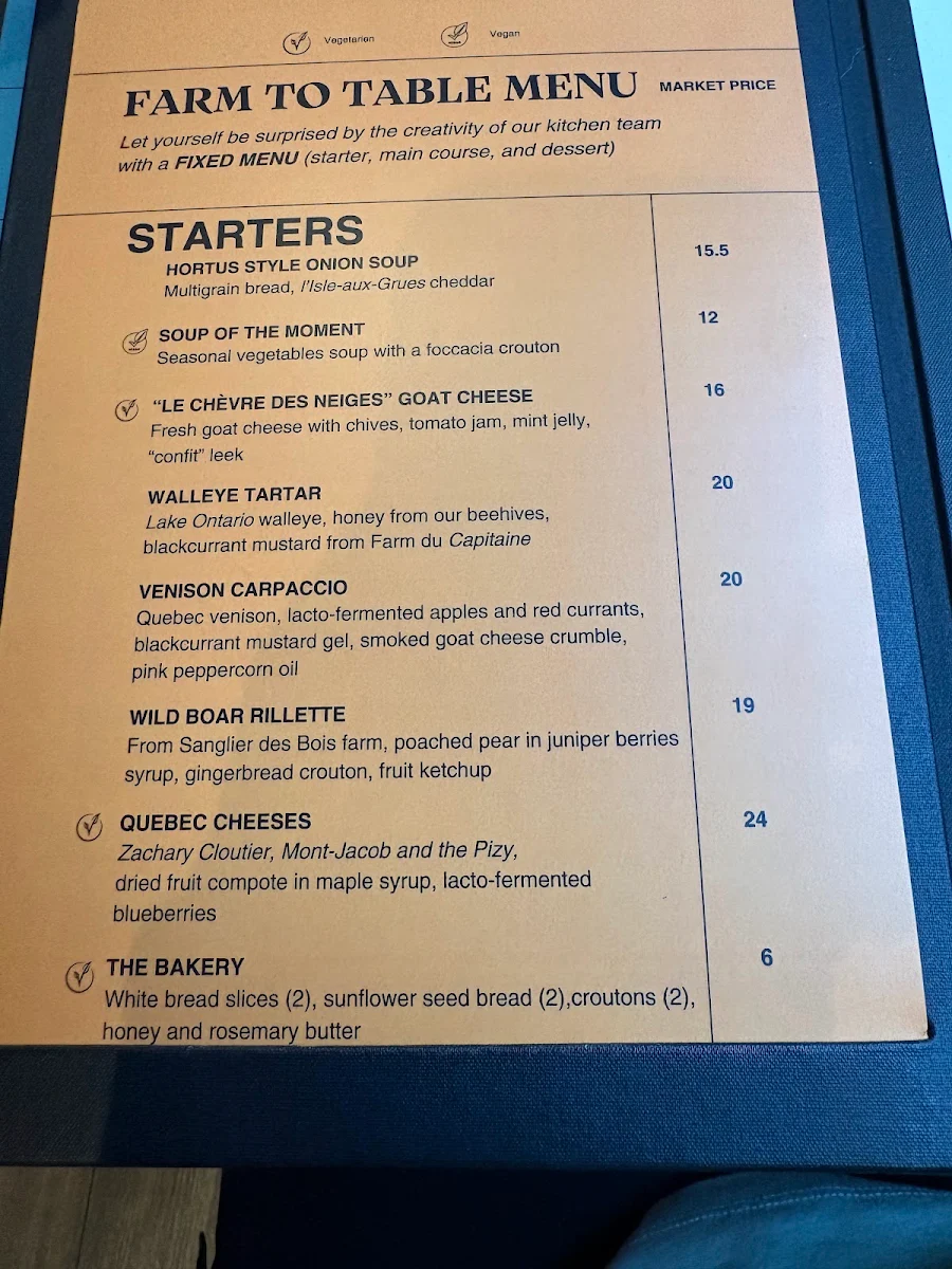 Menu, Bistro Hortus