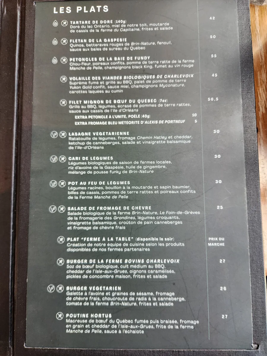 Menu, Bistro Hortus