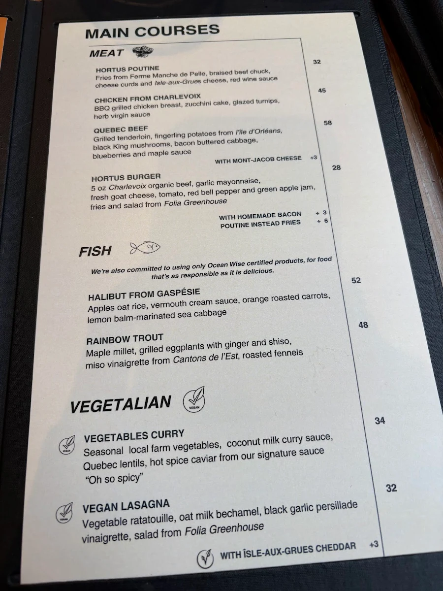 Menu, Bistro Hortus