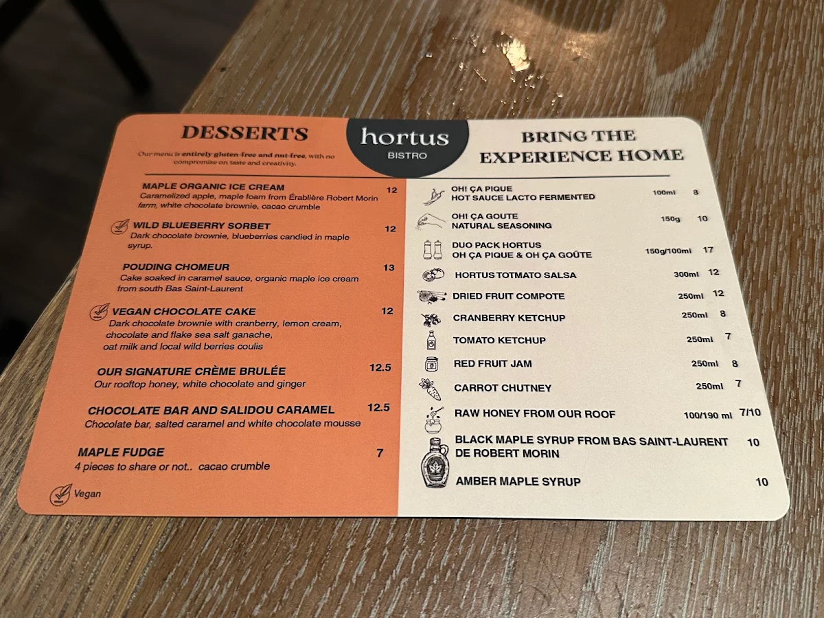 Menu, Bistro Hortus