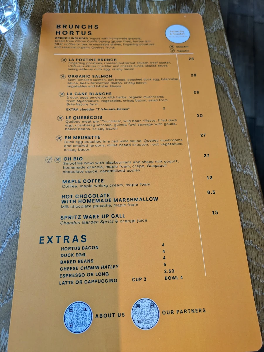 Menu, Bistro Hortus