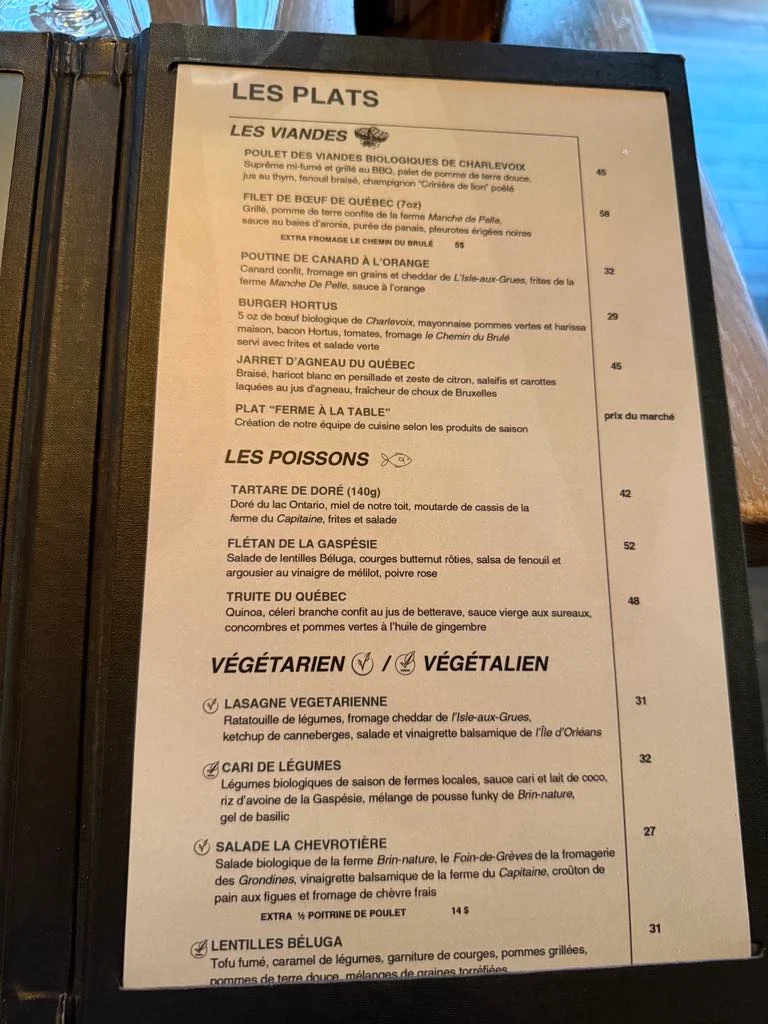 Menu, Bistro Hortus