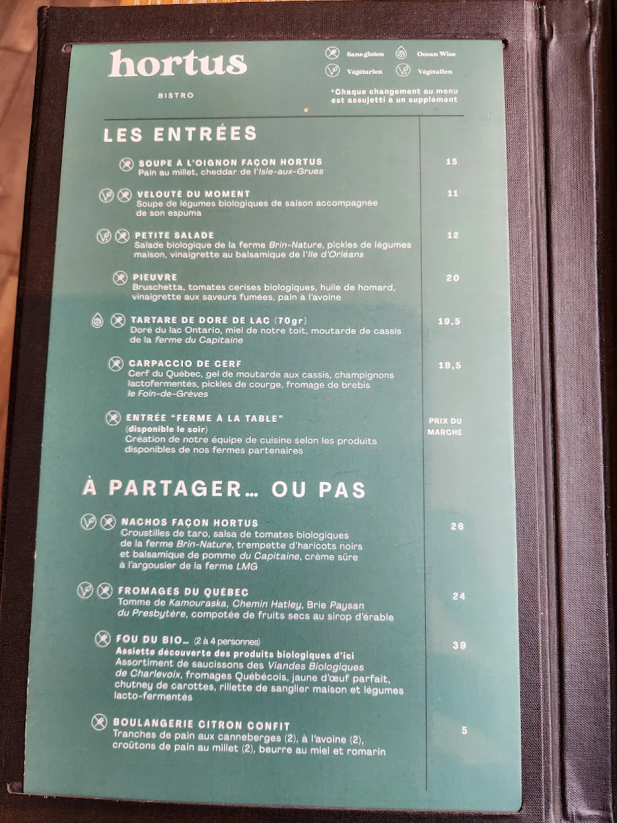 Menu, Bistro Hortus